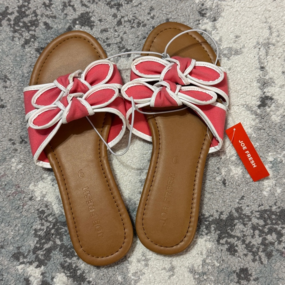 Joe Fresh Pink Floral Bow Slide Sandals